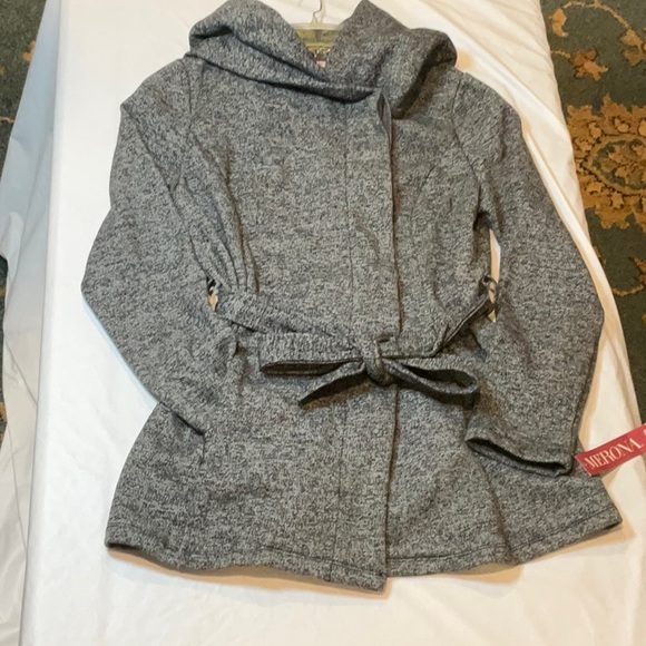 Merona Grey Hooded Button Down Coat With Tie Belt and Pockets Size Medium - Picture 6 of 6